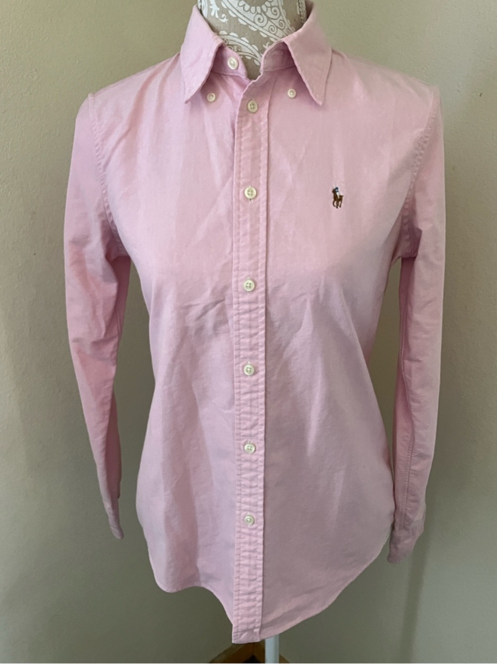 Ralph Lauren Classic Pink Cotton Button-Down Oxford Shirt with Polo Logo